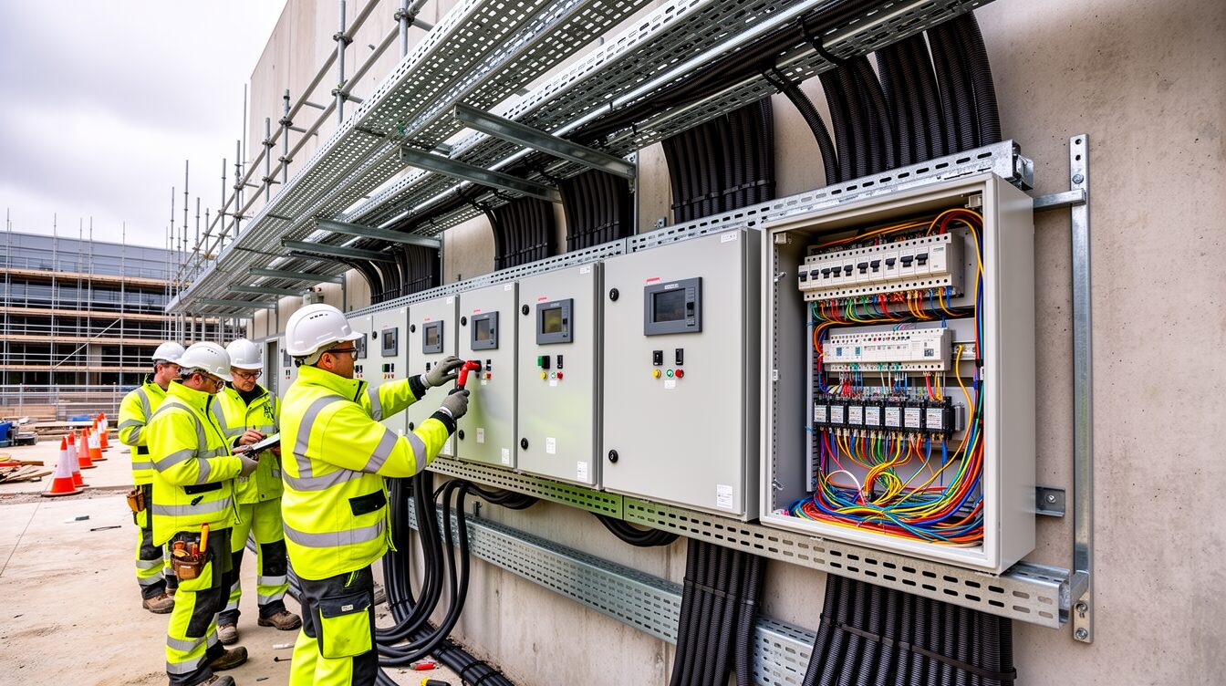 Electrical engineers working on a commercial installation
